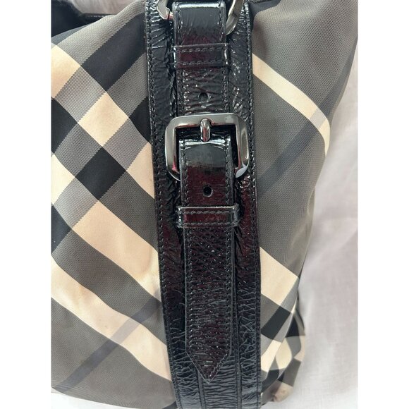 Burberry Lowry Neat Nova Check Nylon & Patent Leather Tote Bag, Black Straps & B - Picture 16 of 16